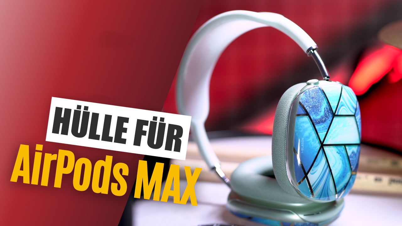 Stylish protective case for AirPods Max with modern design and red background.