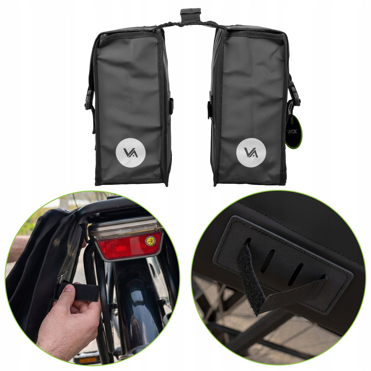 Doppelte Fahrradtasche für den Gepäckträger, Vayox VA0447 29L, Schwarz