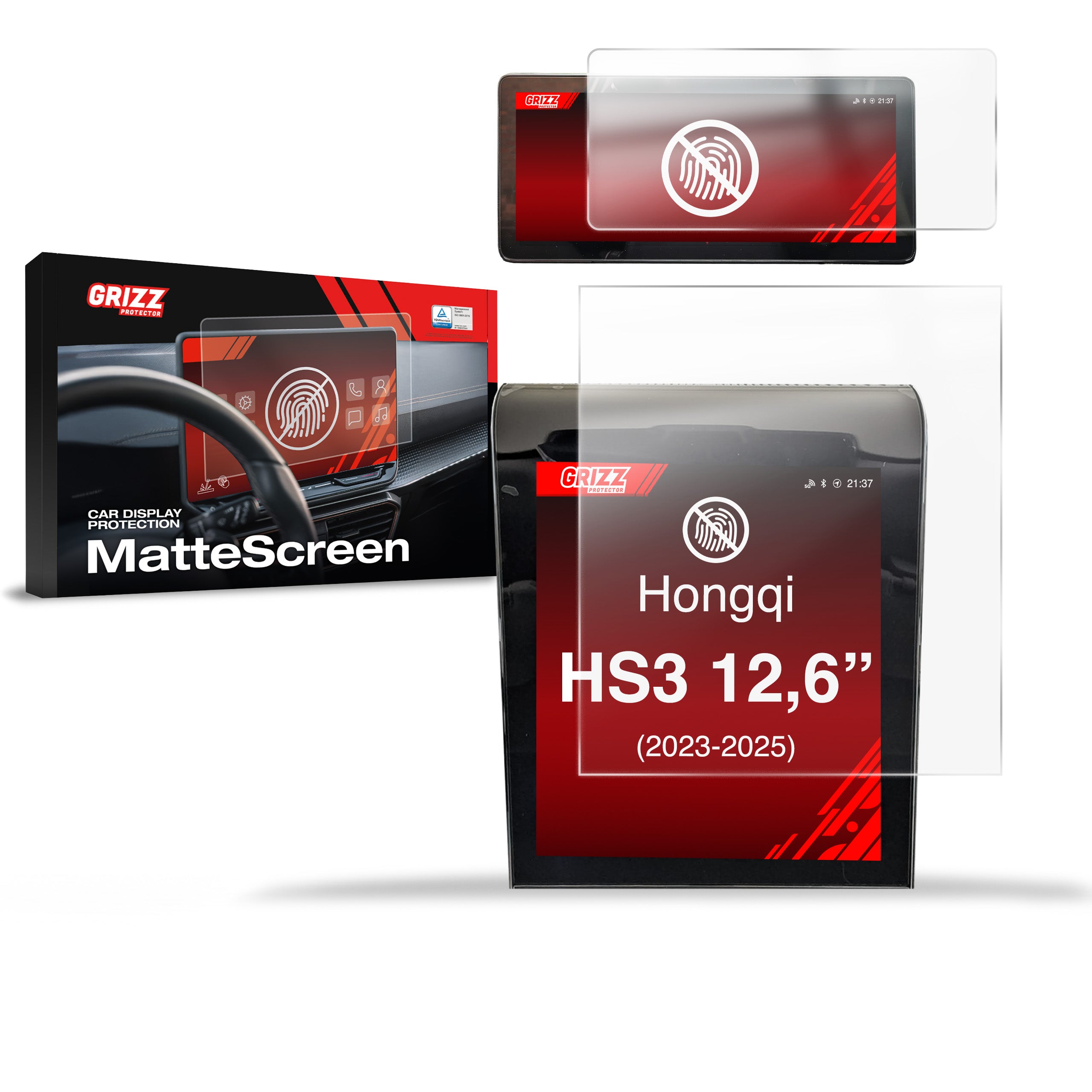 Matte Autodisplayfolie 2in1 für Hongqi HS3 12,6" (2023-2026), Grizz Protector