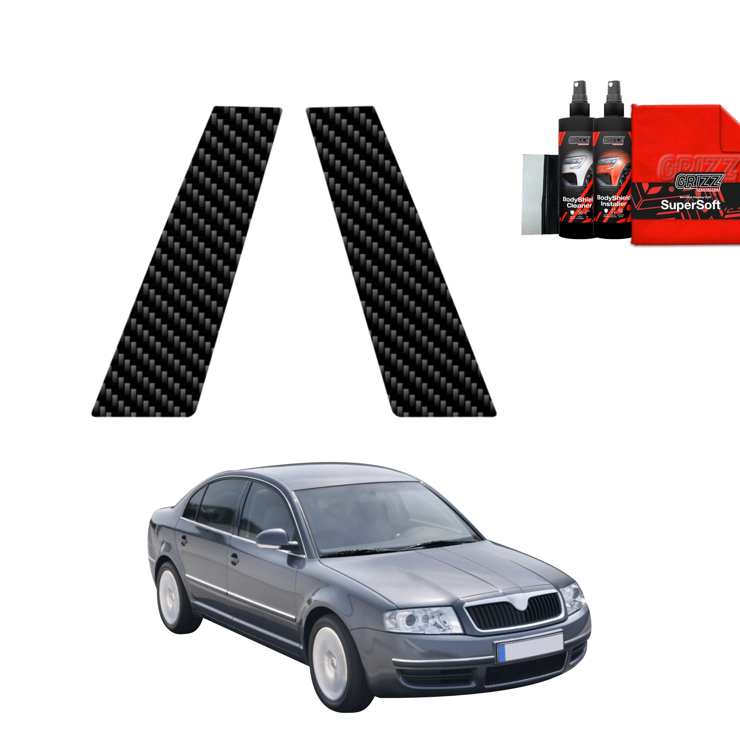 2in1 Kohlenstoff Schutzfolie Grizz Protector für B-Säule - Skoda Superb (2001-2008)