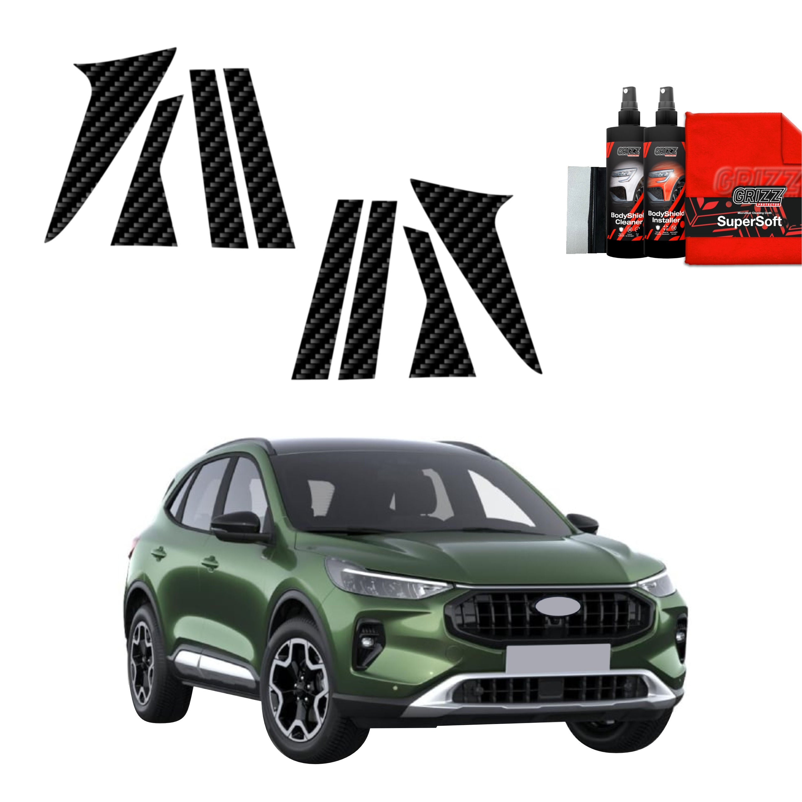 8in1 Kohlenstoff Schutzfolie Grizz Protector für B-C-Säule - Ford Kuga Active Facelift (2024-2026)