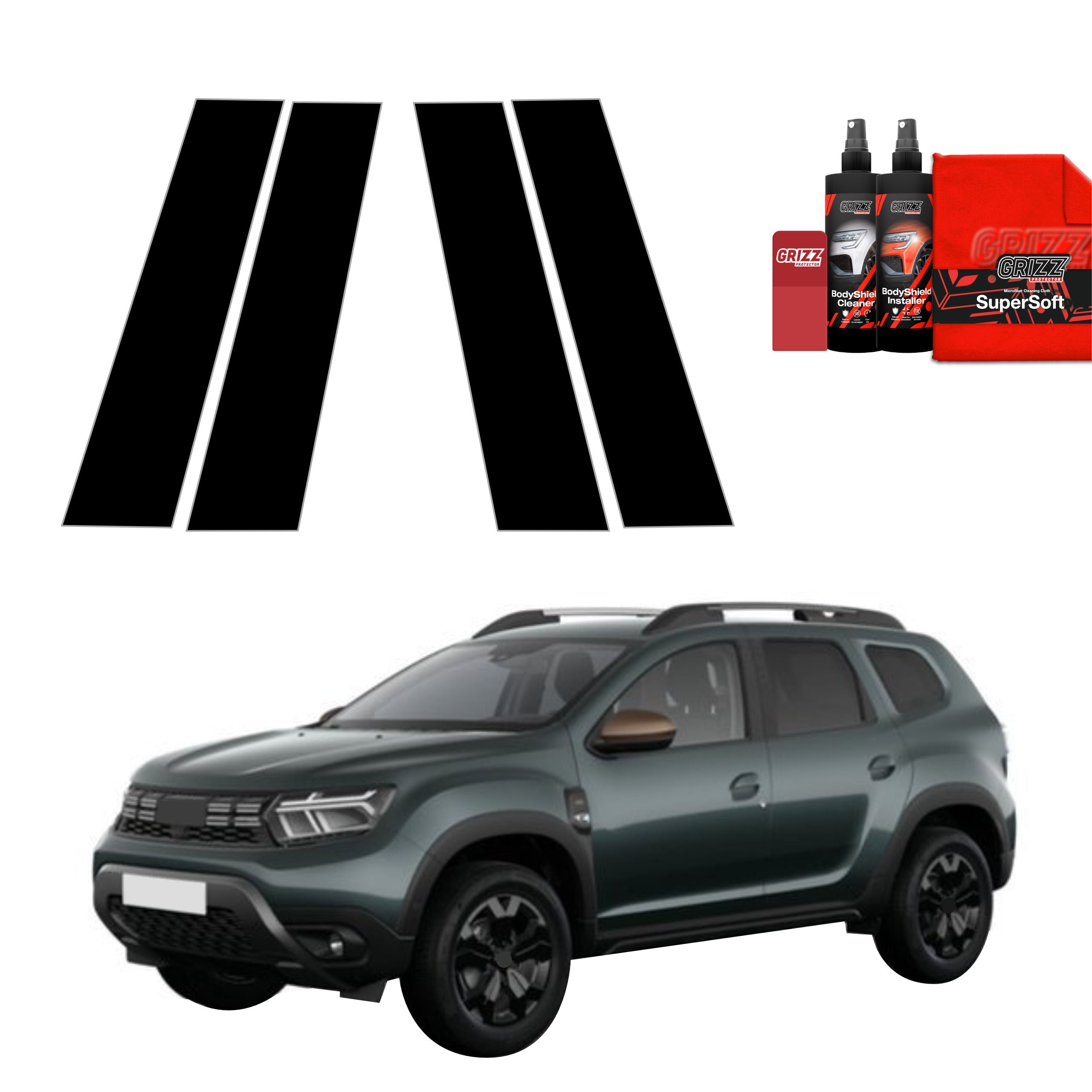 4in1 Schwarze Grizz Protector schutzfolie für B-Säule - Dacia Duster (2024-2026)