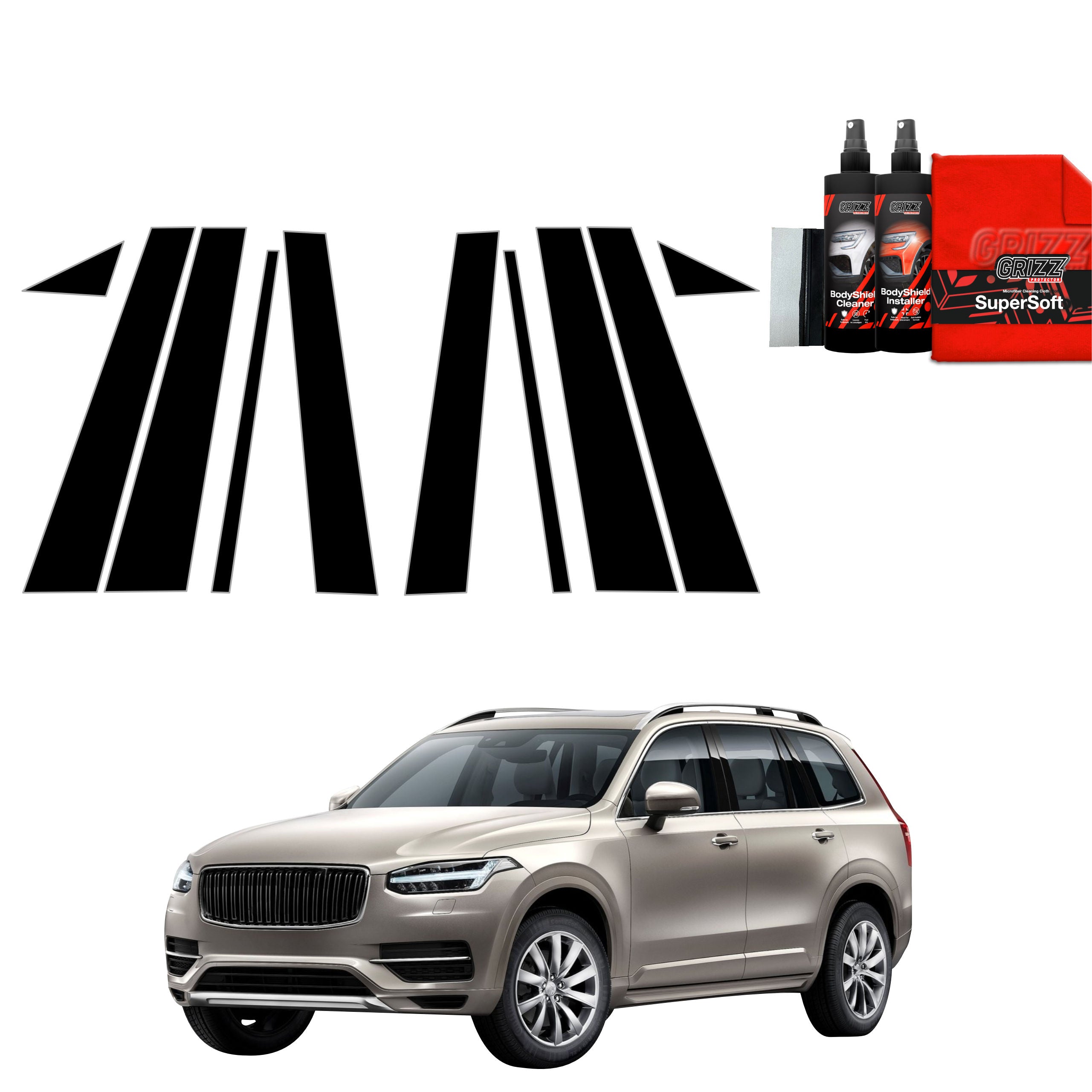 10in1 Schwarze Grizz Protector schutzfolie für A-B-C-Säule - Volvo XC90 (2015-2020)