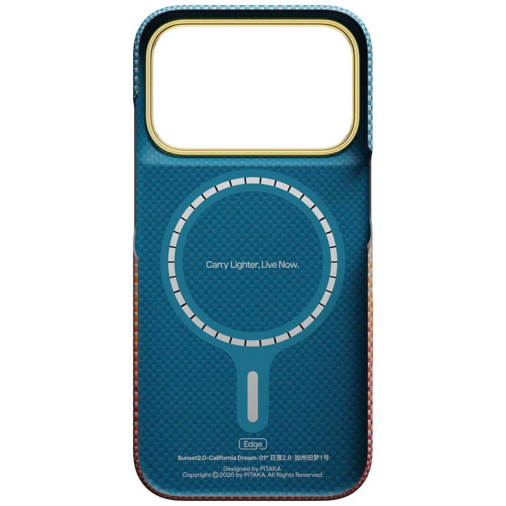 Aramid Handyhülle für iPhone 18 Pro / 17 Pro, PITAKA Ultra-Slim Case mit MagSafe, Orange und Blau mit Kevlar (3/6)