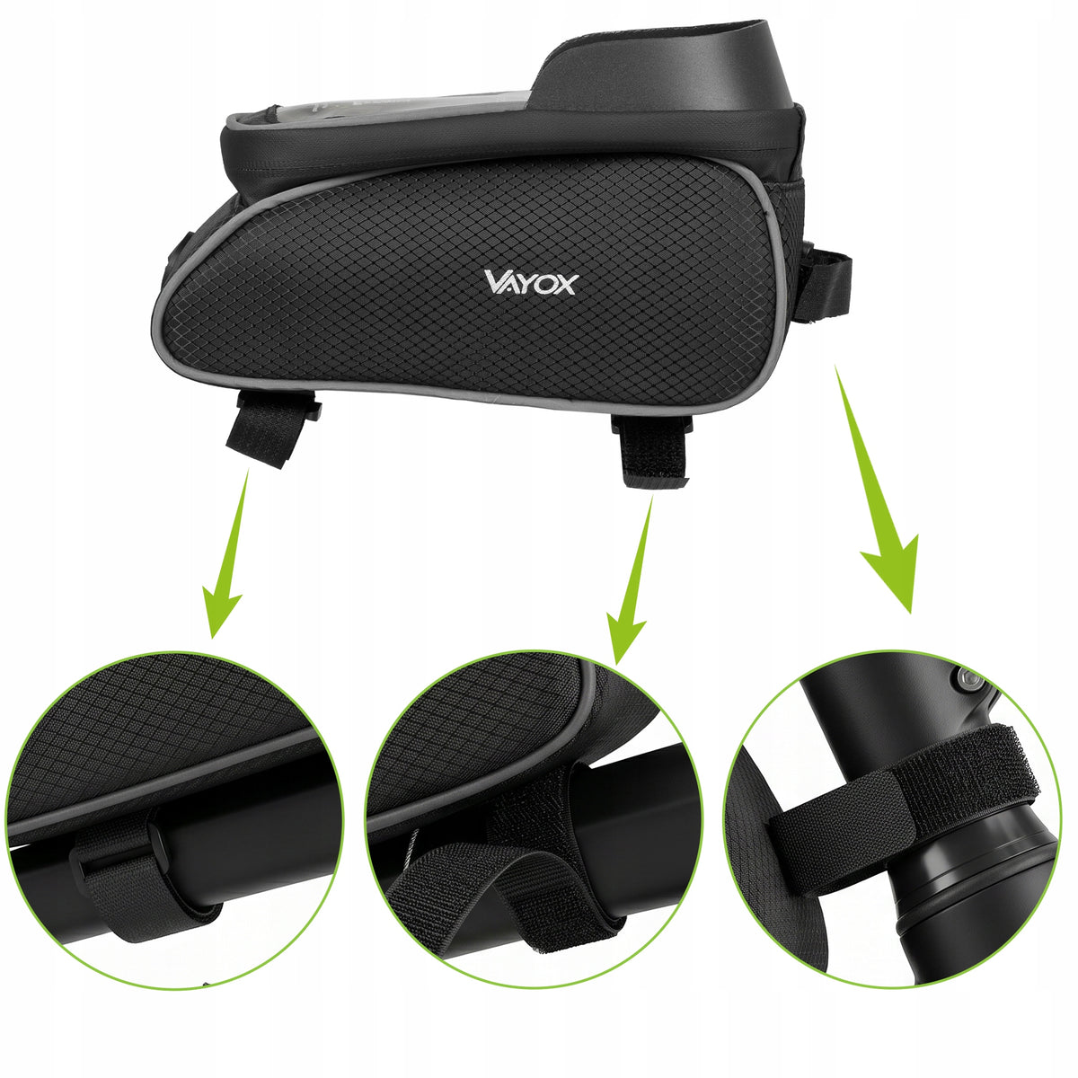 Fahrradtasche für den Rahmen mit Handyfach, Vayox VA0450 1.2L, Schwarz
