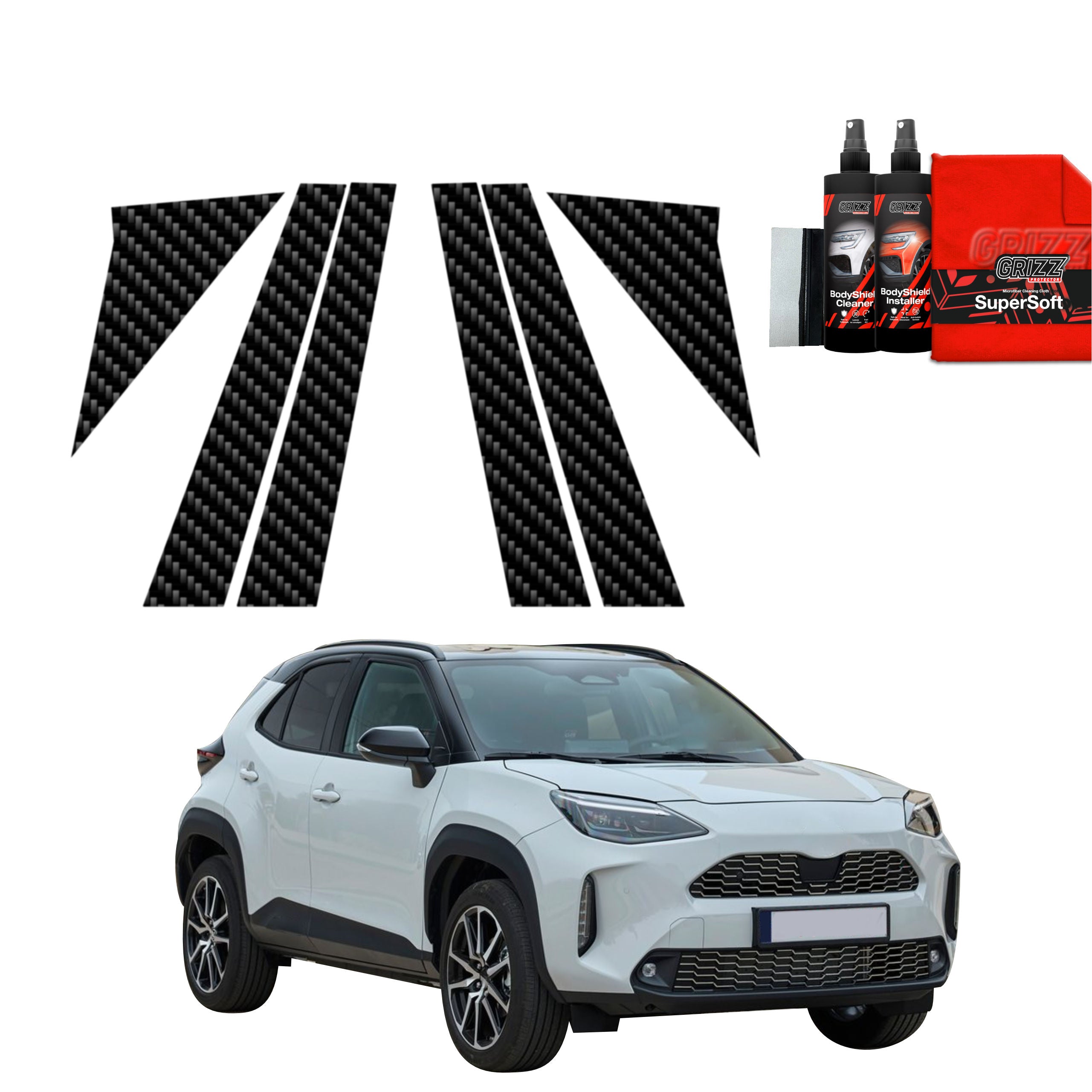 6in1 Kohlenstoff Schutzfolie Grizz Protector für A-B-Säule - Toyota Yaris Cross (2021-2026)