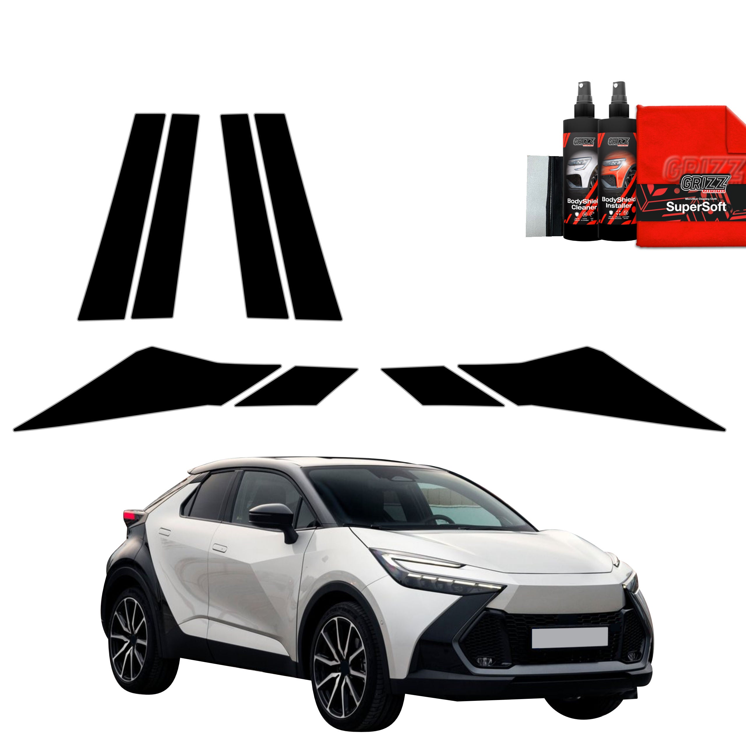 8in1 Schwarze Grizz Protector schutzfolie für B-C-Säule - Toyota C-HR (2023-2026)