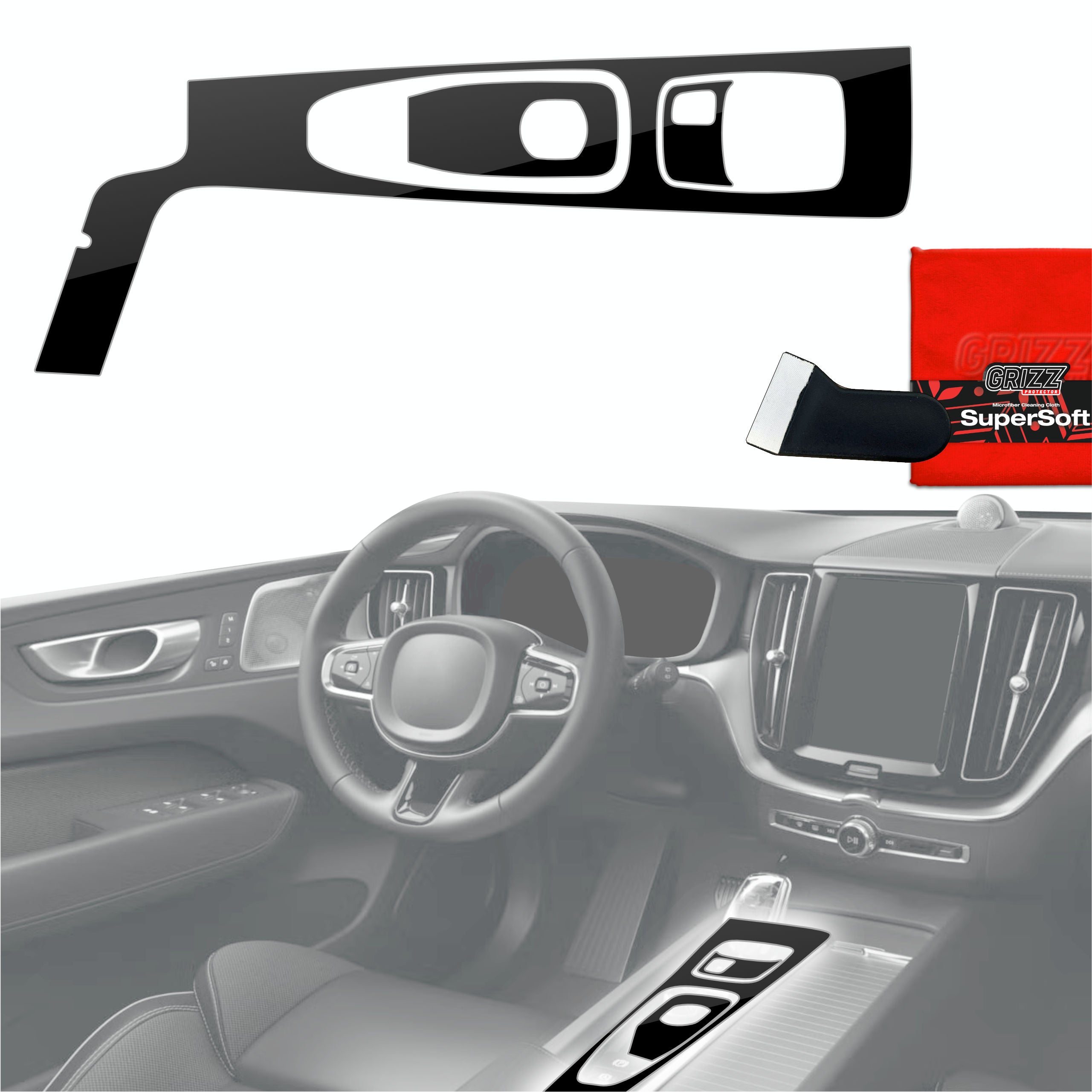 3in1 Schutzfolien Grizz Protector für Mittelkonsole - Volvo XC60 B5 (2021-2022) Schwarz Glanz