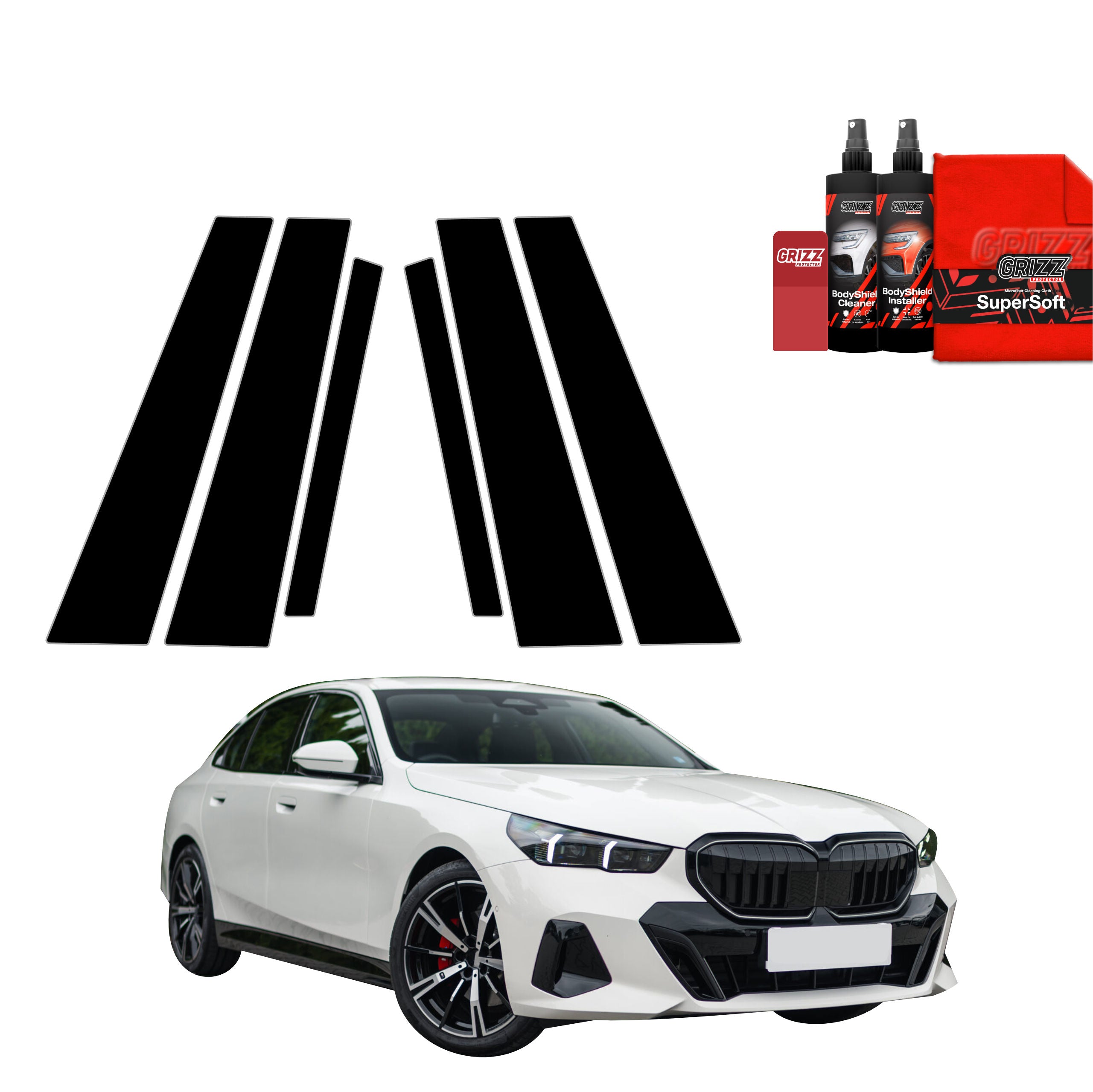 6in1 Schwarze Grizz Protector schutzfolie für B-C-Säule - BMW 5 Kombi G60 520d (2024-2026)