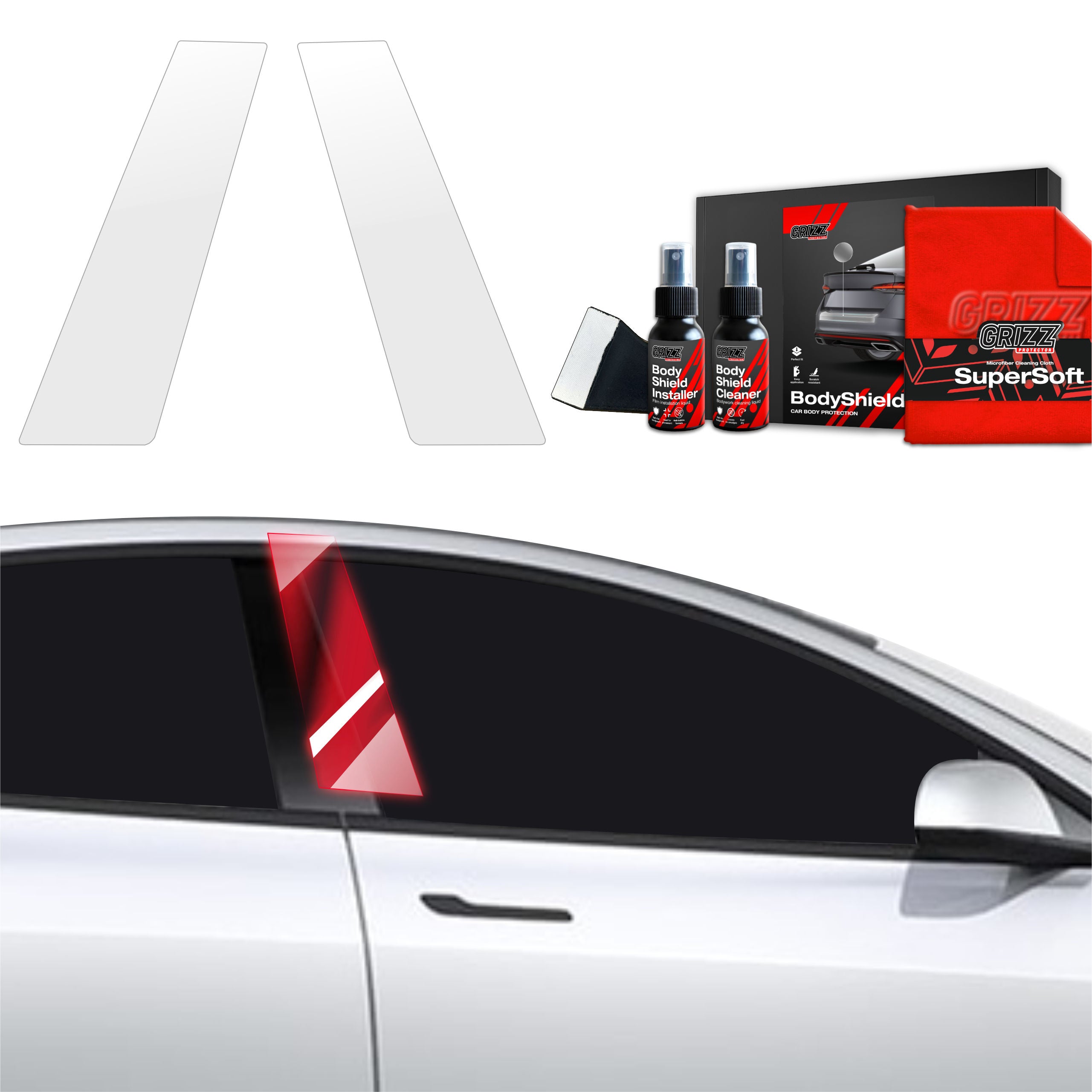 2in1 Schutzfolie Grizz Protector für B-Säule - Tesla Model 3 (2021-2025)