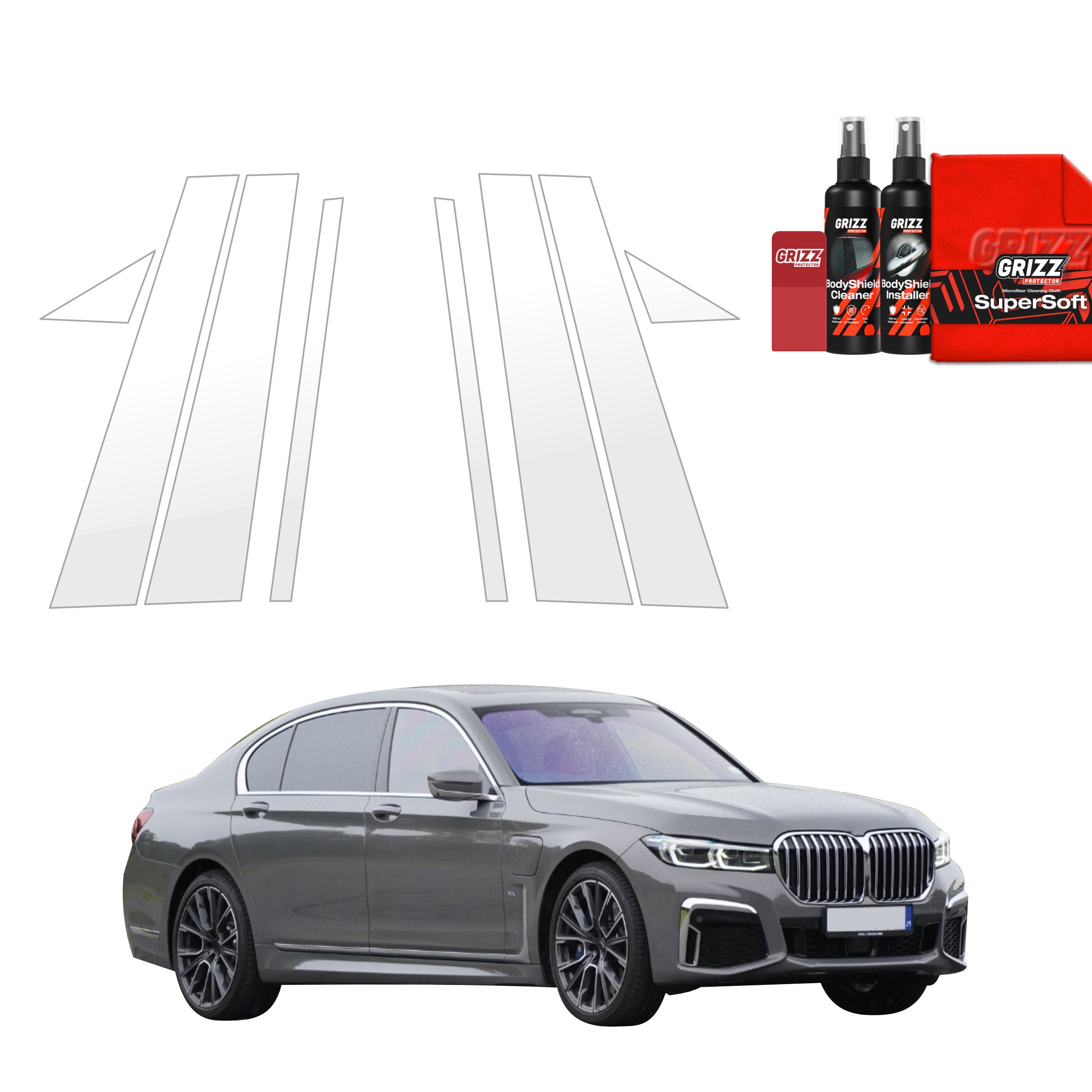 8in1 Schutzfolie Grizz Protector für B-C-Säule - BMW 7 G12 (2015-2022)