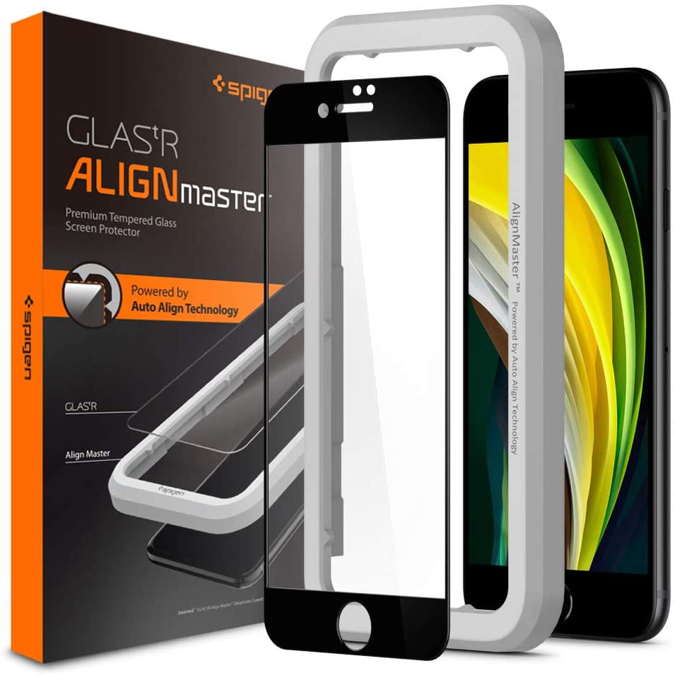Glas für die Schutzhülle Spigen Glas.tR Slim FC AM iPhone SE 2022/2020 8/7 schwarzer Rahmen