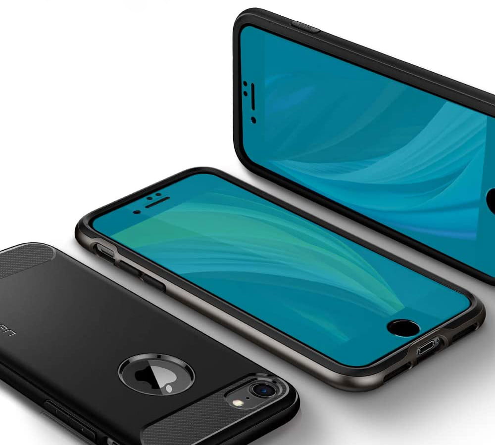 Glas für die Schutzhülle Spigen Glas.tR Slim FC AM iPhone SE 2022/2020 8/7 schwarzer Rahmen
