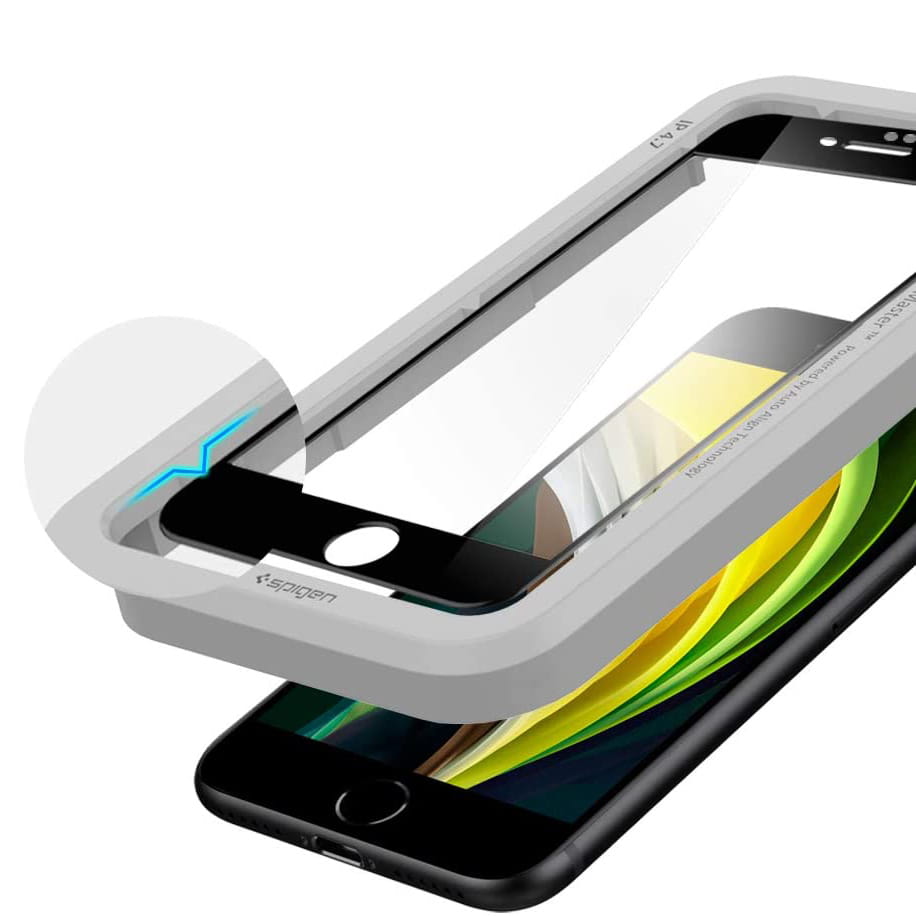Glas für die Schutzhülle Spigen Glas.tR Slim FC AM iPhone SE 2022/2020 8/7 schwarzer Rahmen
