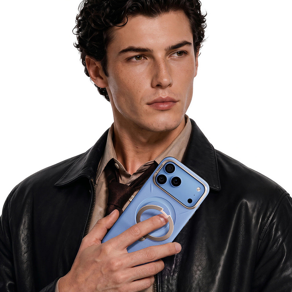 Handyhülle für iPhone 18 Pro Max / 17 Pro Max Torras Ostand Q3 VegSkin, Blau (10/11)