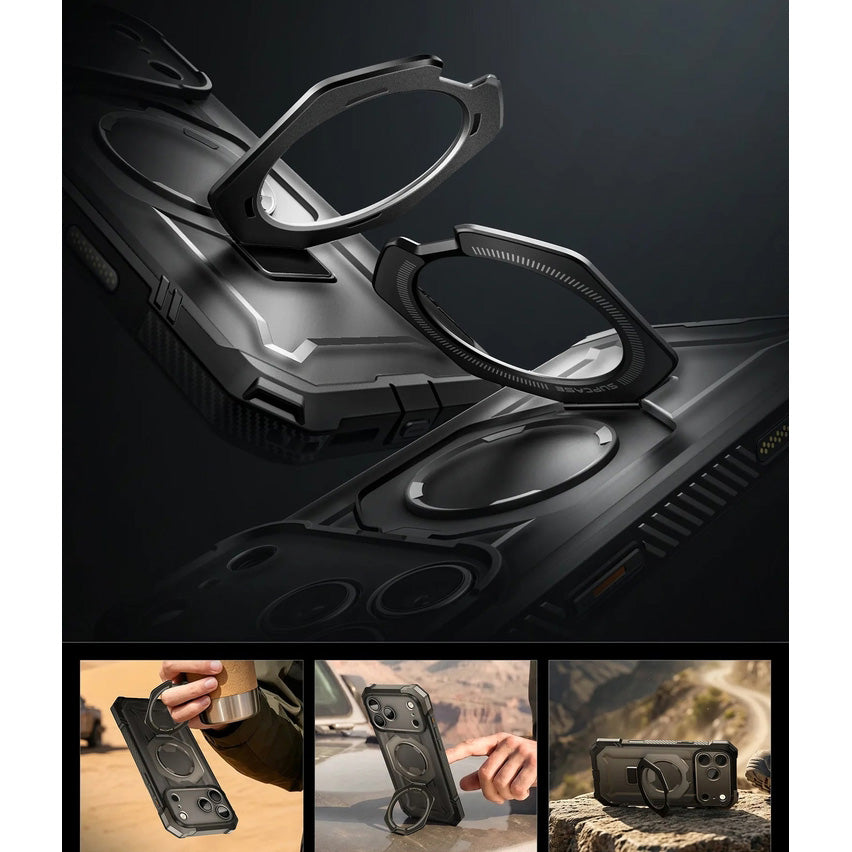 Handyhülle + Glas 9H für iPhone 18 Pro / 17 Pro, Supcase UB Grip Pro Mag SPG (CC) mit MagSafe, Transparent-Schwarz (10/12)