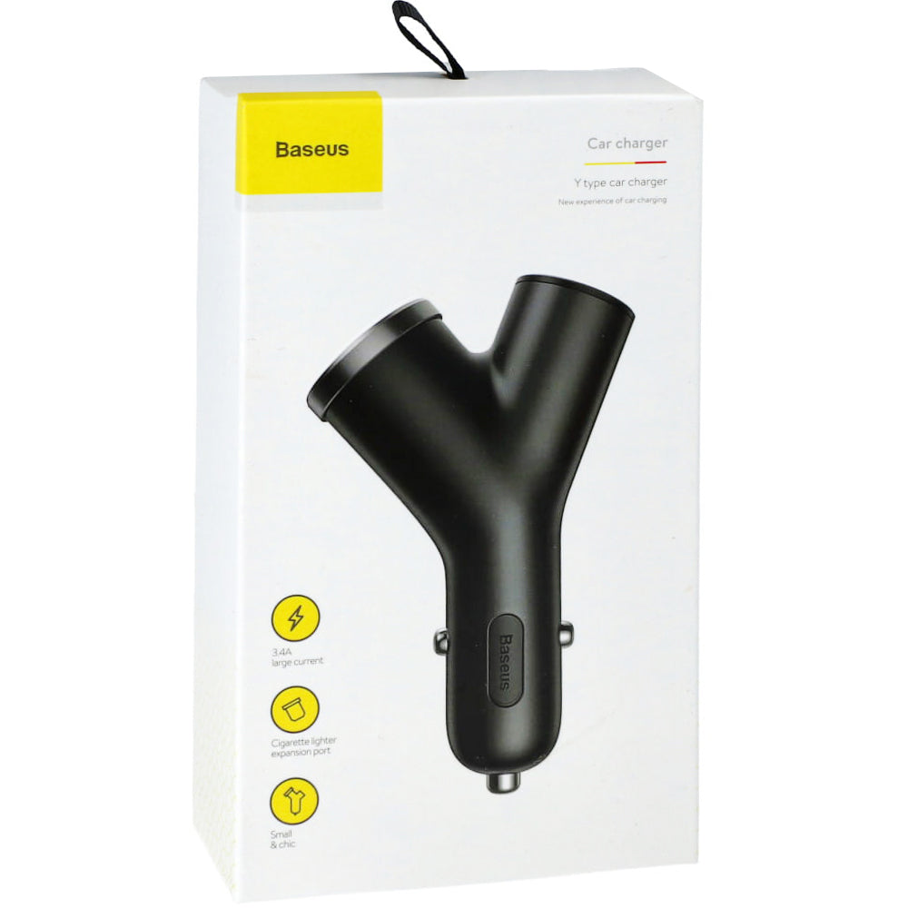 Baseus Y Type 2xUSB-A 3.4A Autoladegerät + 40W Zigarettenanzünderbuchse, Schwarz