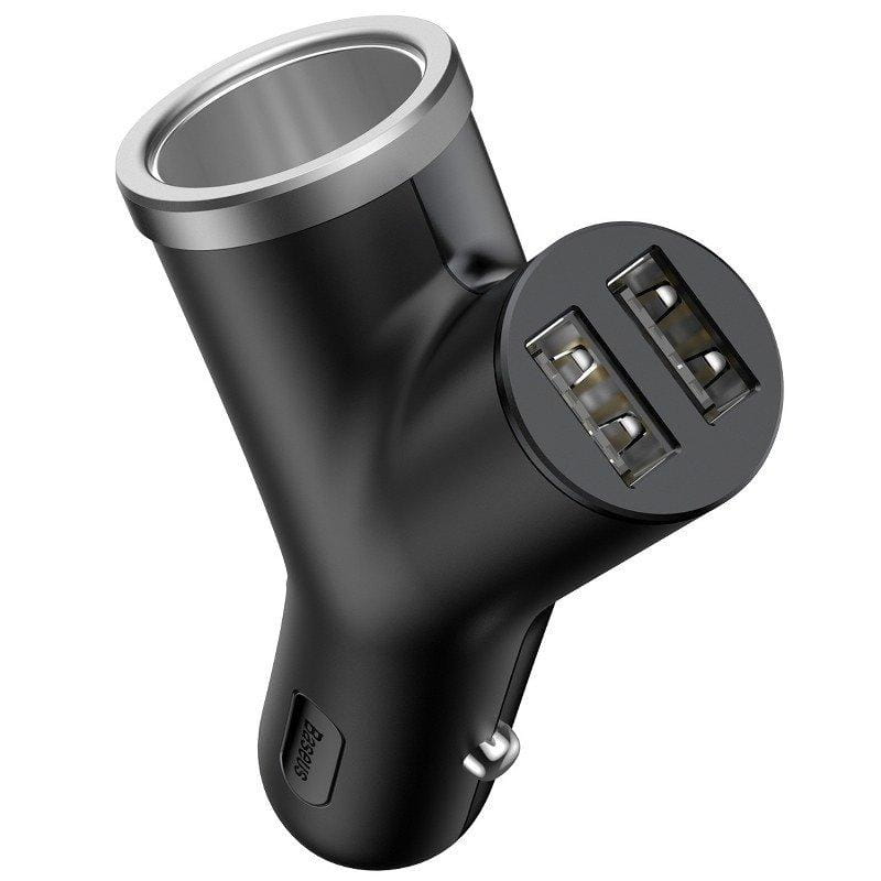 Baseus Y Type 2xUSB-A 3.4A Autoladegerät + 40W Zigarettenanzünderbuchse, Schwarz