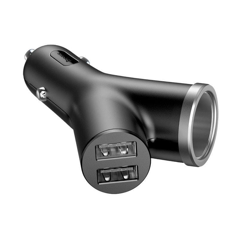 Baseus Y Type 2xUSB-A 3.4A Autoladegerät + 40W Zigarettenanzünderbuchse, Schwarz