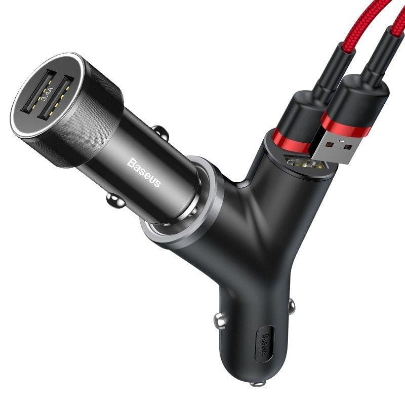Baseus Y Type 2xUSB-A 3.4A Autoladegerät + 40W Zigarettenanzünderbuchse, Schwarz