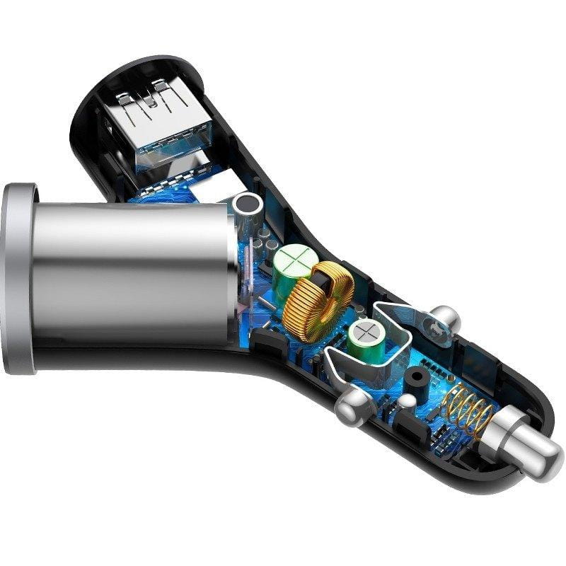 Baseus Y Type 2xUSB-A 3.4A Autoladegerät + 40W Zigarettenanzünderbuchse, Schwarz