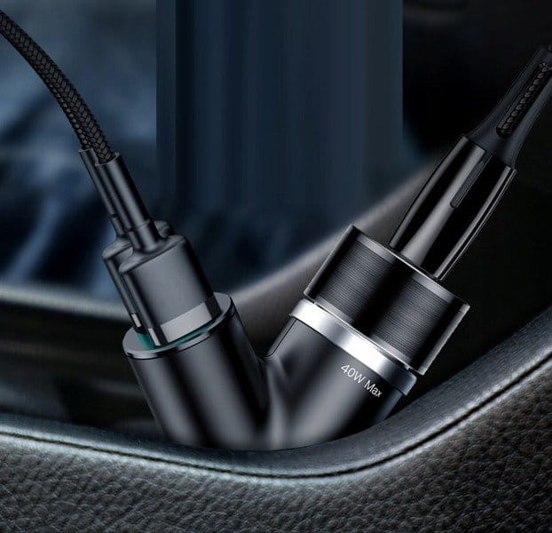 Baseus Y Type 2xUSB-A 3.4A Autoladegerät + 40W Zigarettenanzünderbuchse, Schwarz