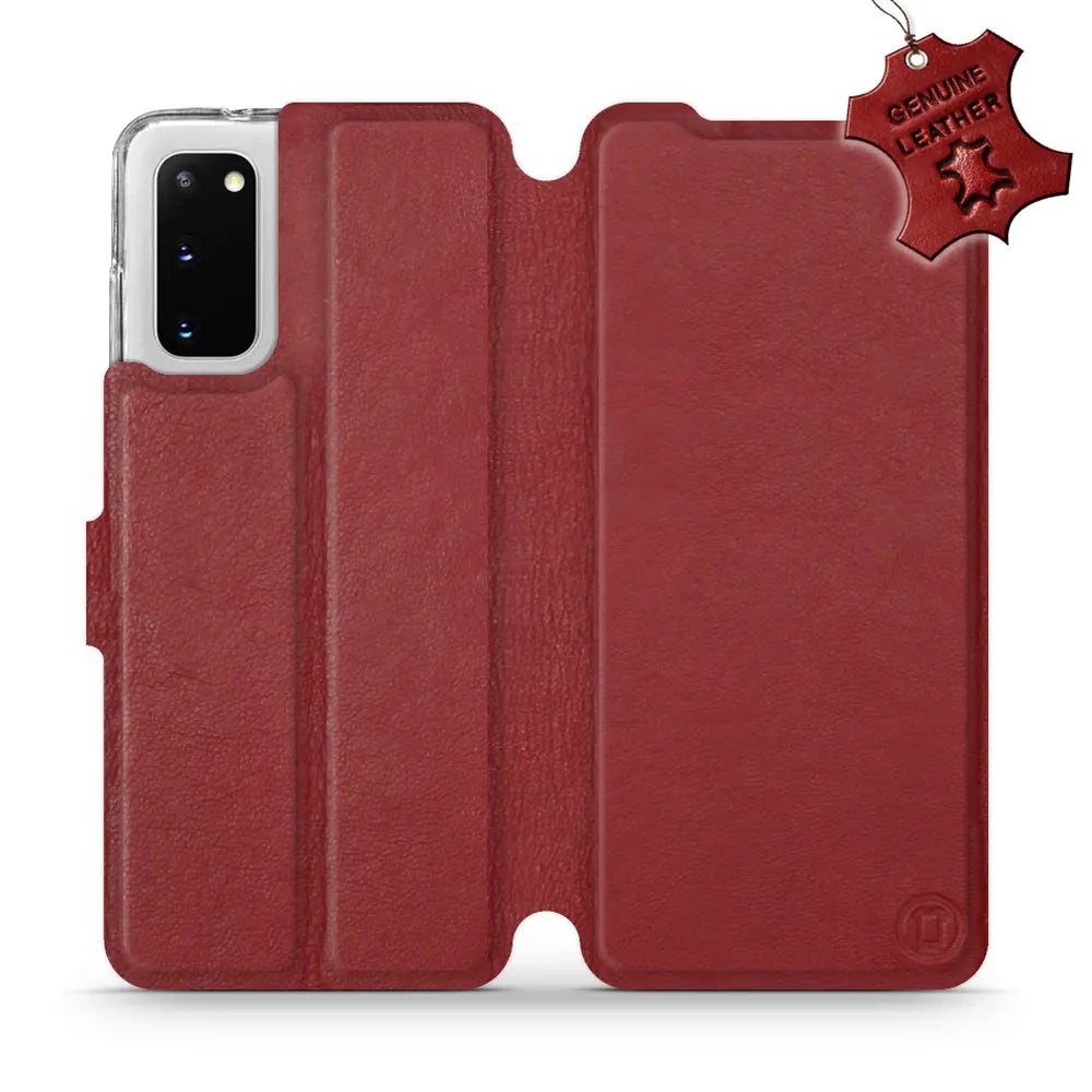 Echtleder Handyhülle für Galaxy S20, Mobiwear Leather, Dunkelrot