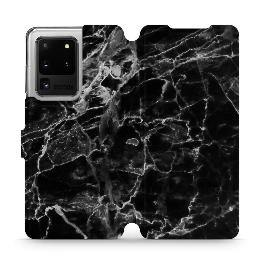 Handyhülle mit klappe für Galaxy S20 Ultra, Mobiwear Book, Schwarzer Marmor
