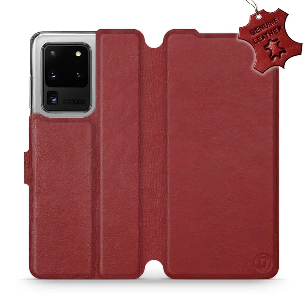 Echtleder Handyhülle für Galaxy S20 Ultra, Mobiwear Leather, Dunkelrot