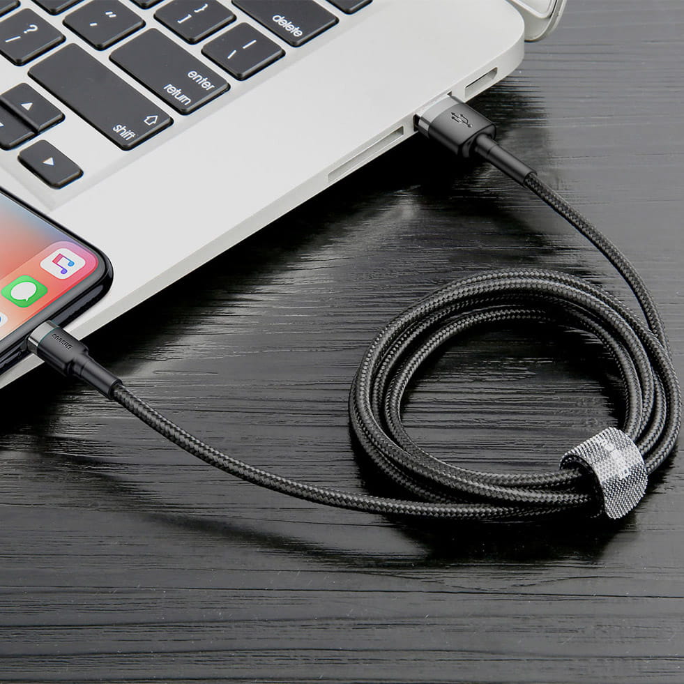 Kabel Baseus Cafule 2.4A USB-A für Lightning 1m, Schwarz-Grau