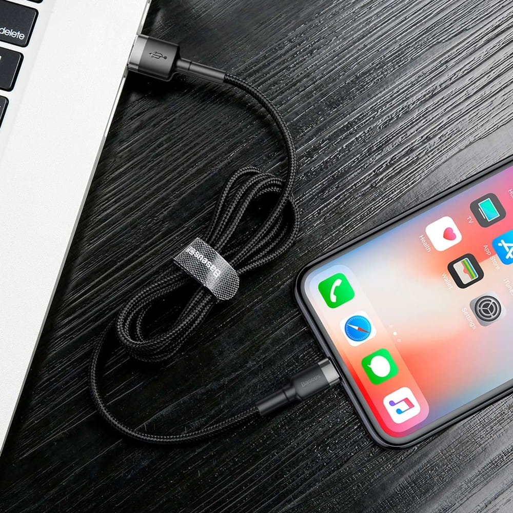 Kabel Baseus Cafule 2.4A USB-A für Lightning 1m, Schwarz-Grau