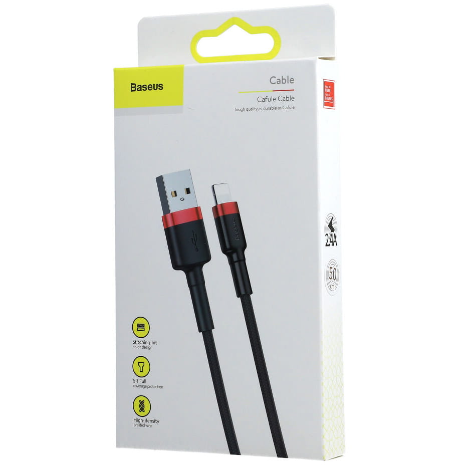 Kabel Baseus Cafule 2.4A USB-A für Lightning 0,5m, Schwarz-Rot
