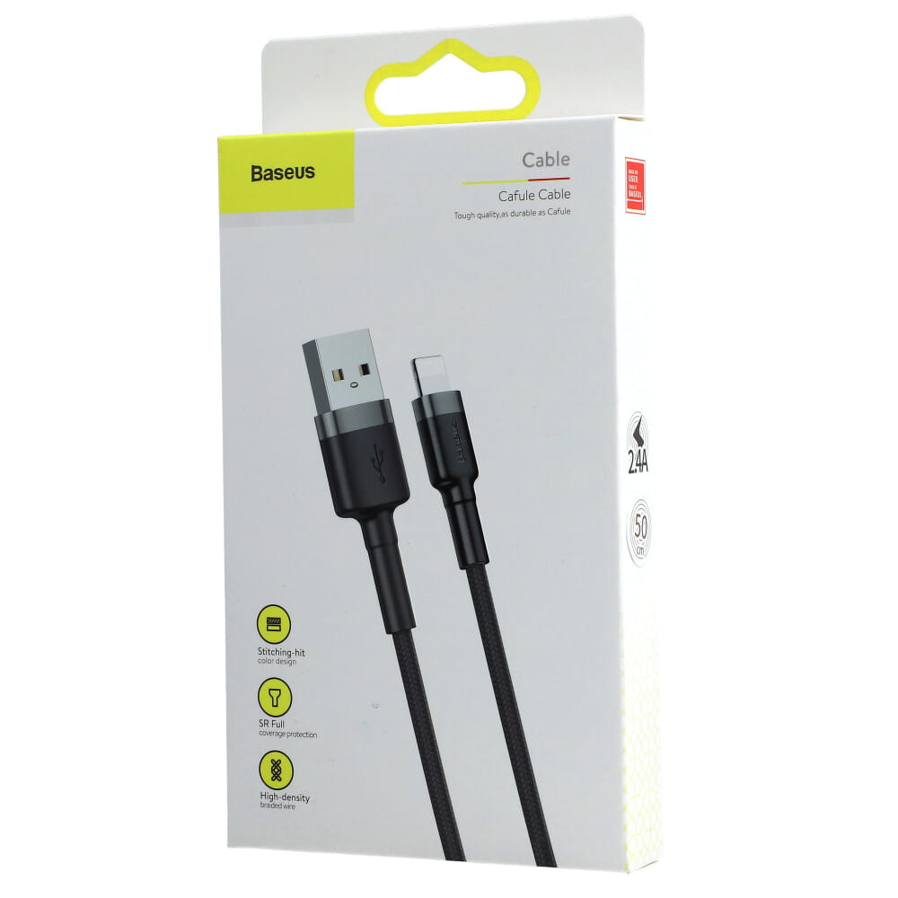 Kabel Baseus Cafule 2.4A USB-A für Lightning 0,5m, Schwarz-Grau