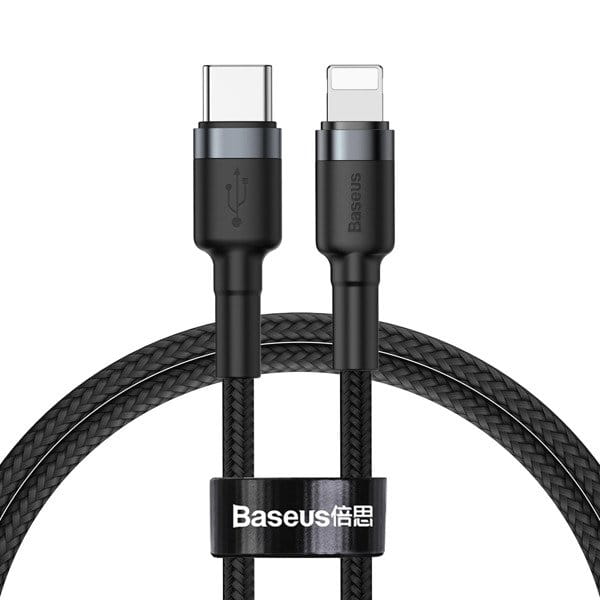 Kabel Baseus Cafule 18W QC 3.0 USB-C für Lightning 1m, Schwarz-Grau