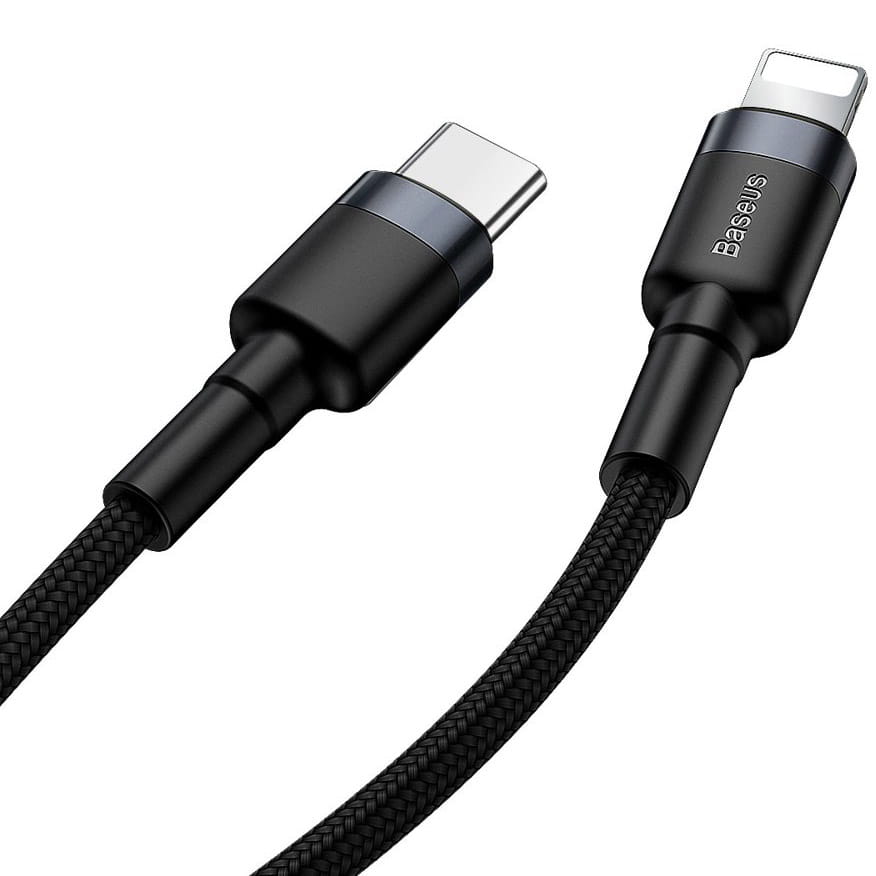 Kabel Baseus Cafule 18W QC 3.0 USB-C für Lightning 1m, Schwarz-Grau