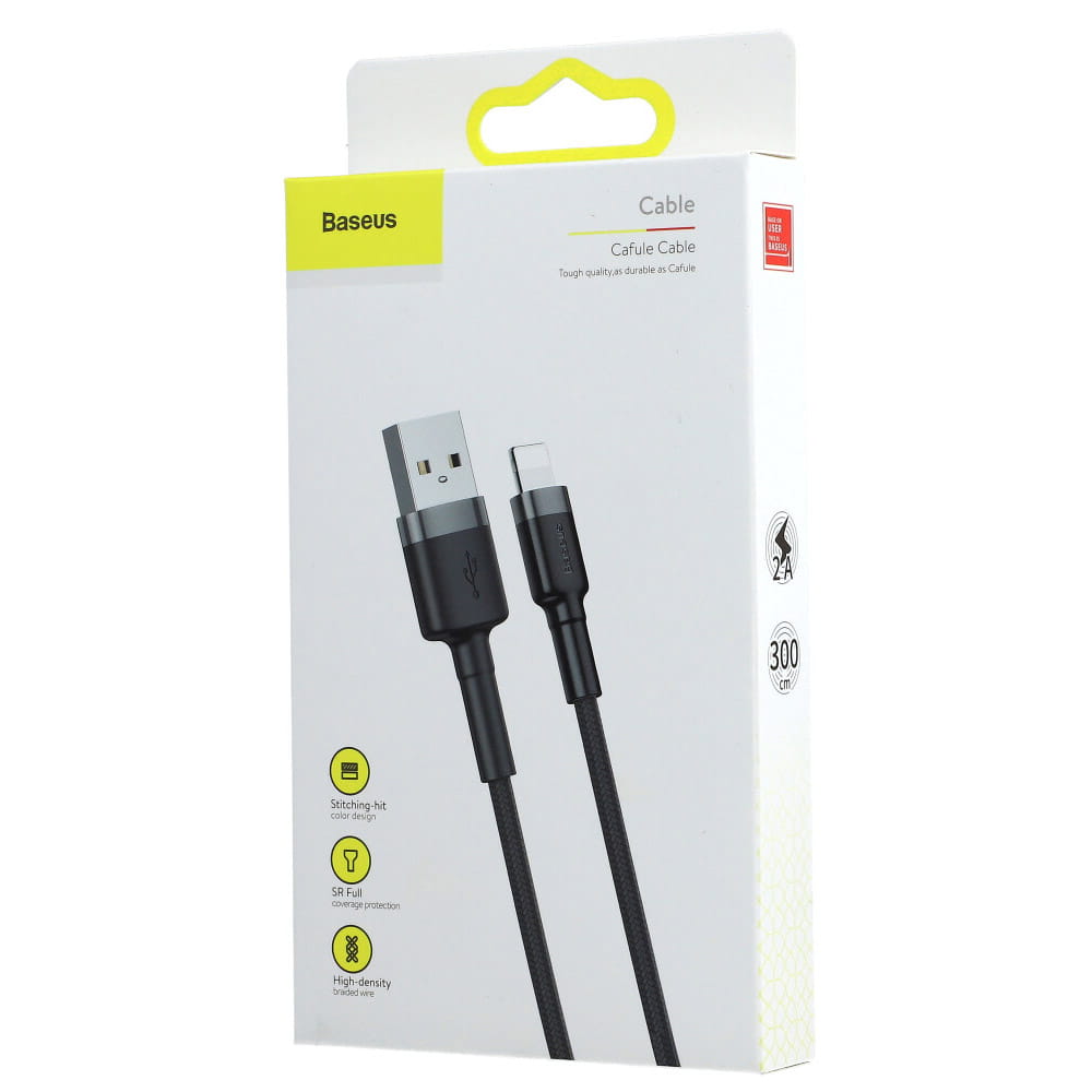 Kabel Baseus Cafule 2A USB-A für Lightning 3m, Schwarz-Grau