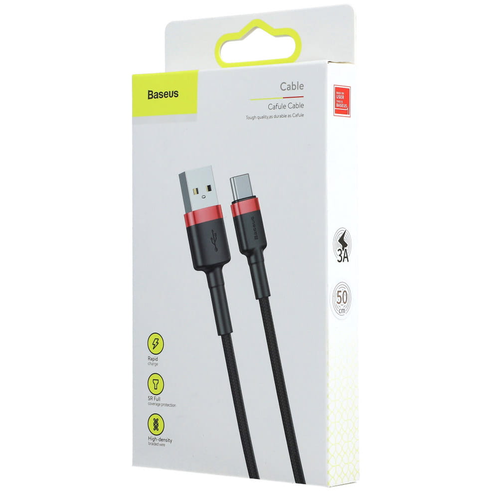 Kabel Baseus Cafule 3A USB-A für USB-C 0,5m, Schwarz-Rot
