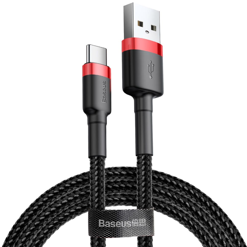 Kabel Baseus Cafule 3A USB-A für USB-C 0,5m, Schwarz-Rot