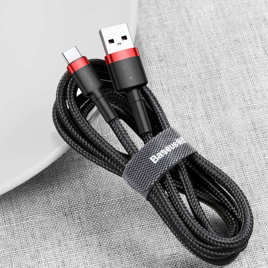 Kabel Baseus Cafule 3A USB-A für USB-C 0,5m, Schwarz-Rot
