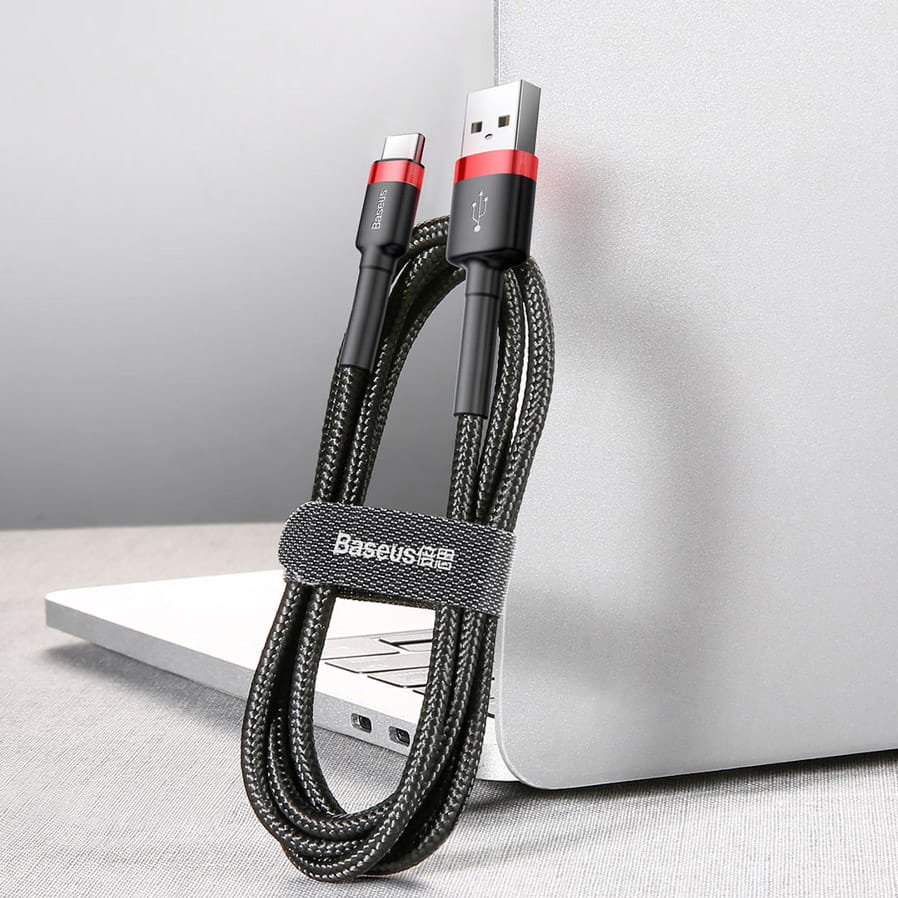 Kabel Baseus Cafule 3A USB-A für USB-C 0,5m, Schwarz-Rot