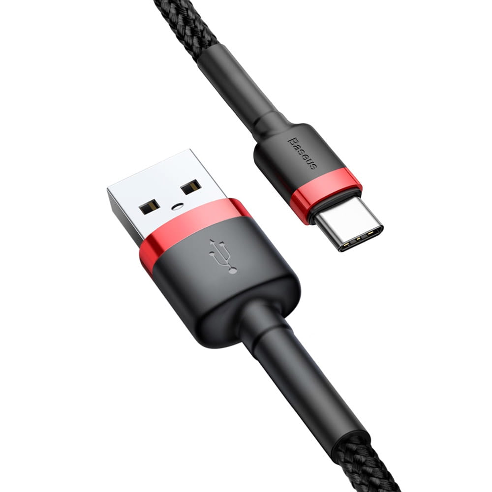 Kabel Baseus Cafule 3A USB-A für USB-C 0,5m, Schwarz-Rot