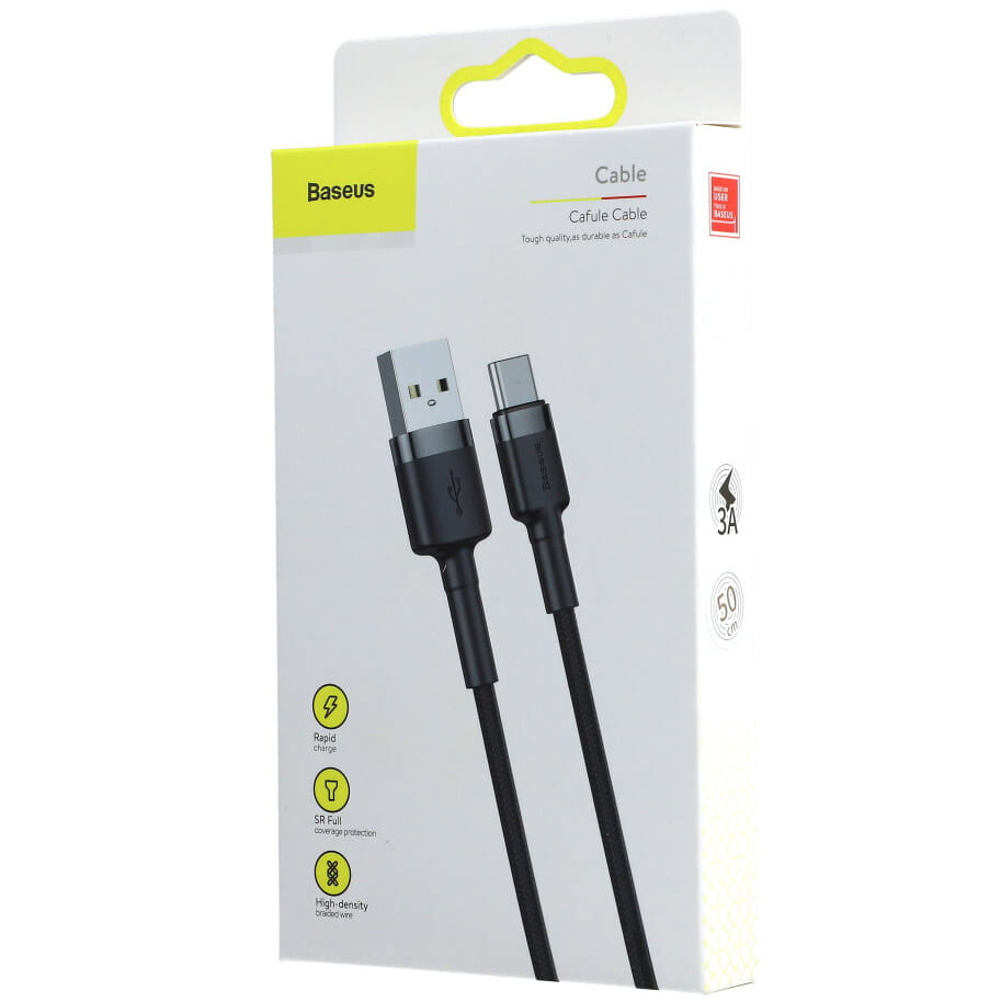 Kabel Baseus Cafule 3A USB-A für USB-C 0,5m, Schwarz-Grau