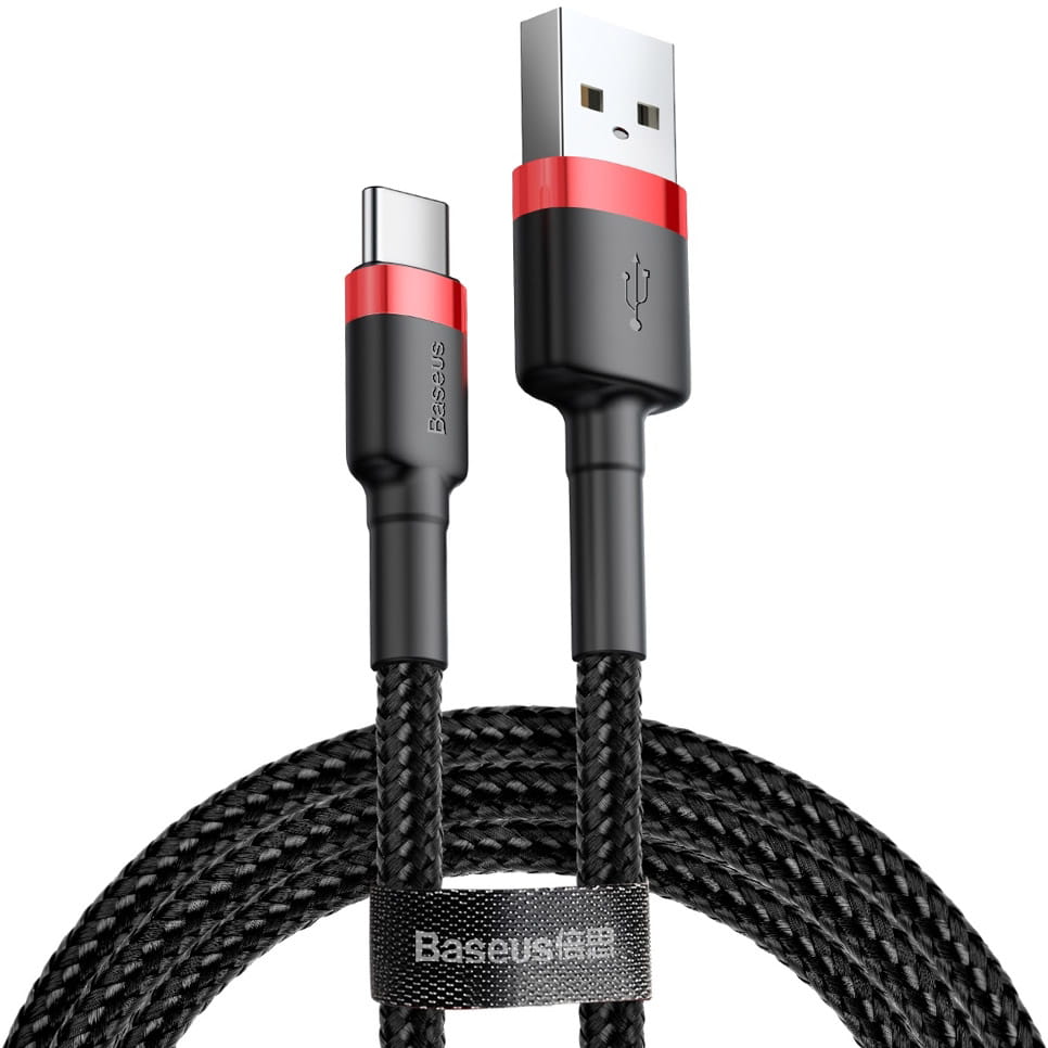 Kabel Baseus Cafule 2A USB-A für USB-C 2m, Schwarz-Rot