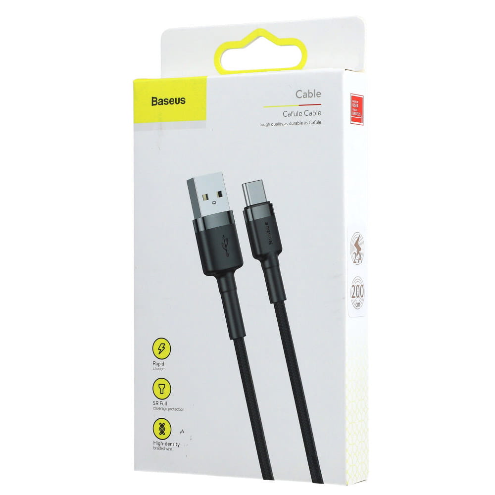 Kabel Baseus Cafule 2A USB-A für USB-C 2m, Schwarz-Grau