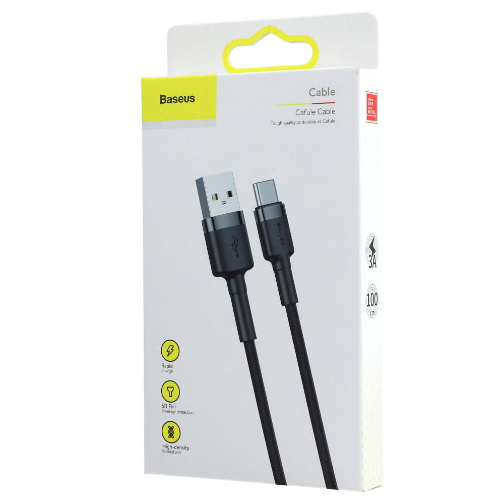Kabel Baseus Cafule 3A USB-A für USB-C 1m, Schwarz-Grau