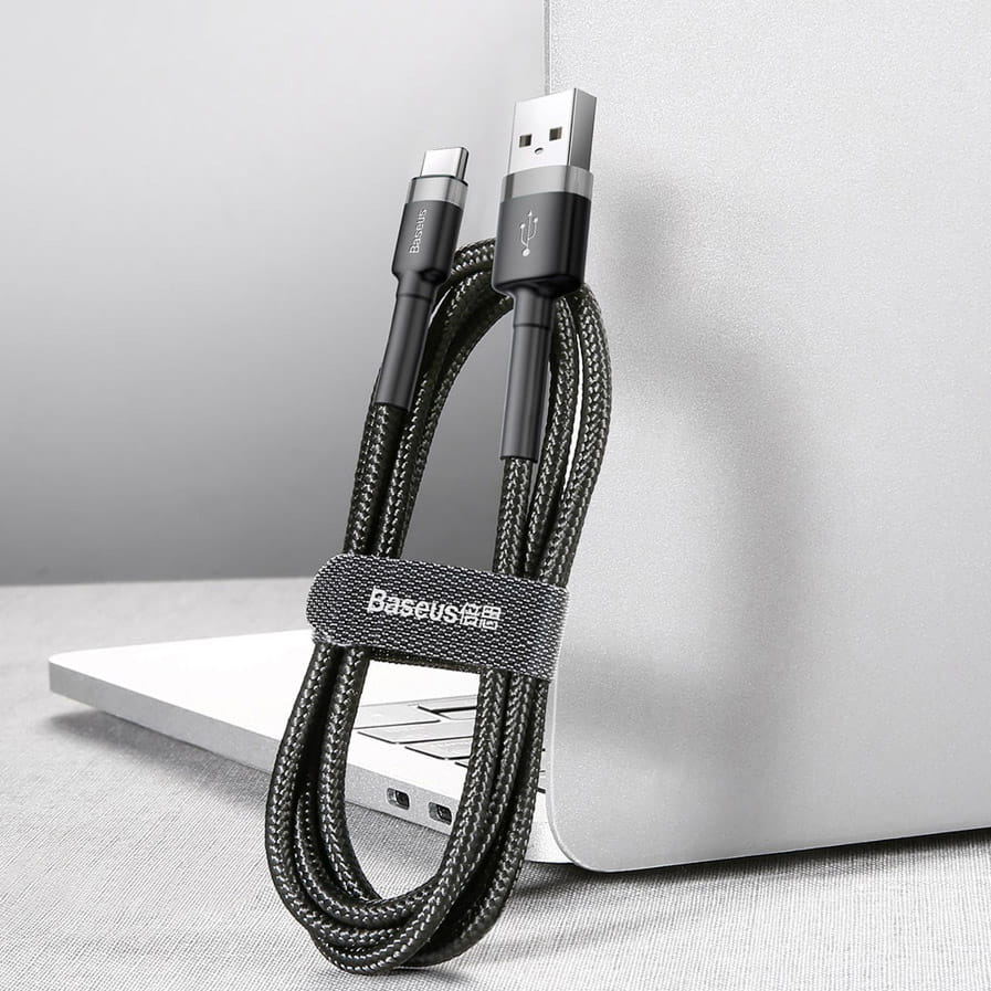 Kabel Baseus Cafule 3A USB-A für USB-C 1m, Schwarz-Grau