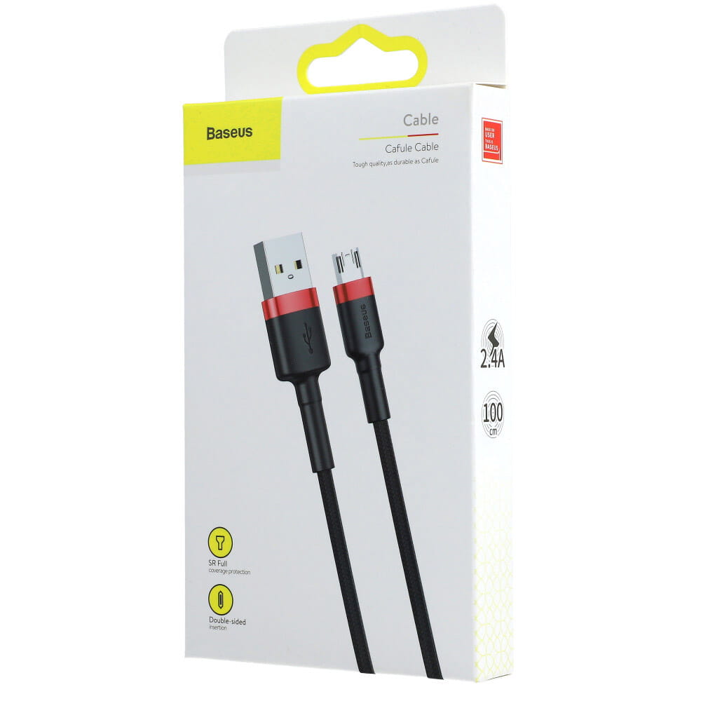 Kabel Baseus Cafule 2.4A USB-A für microUSB 1m, Schwarz-Rot