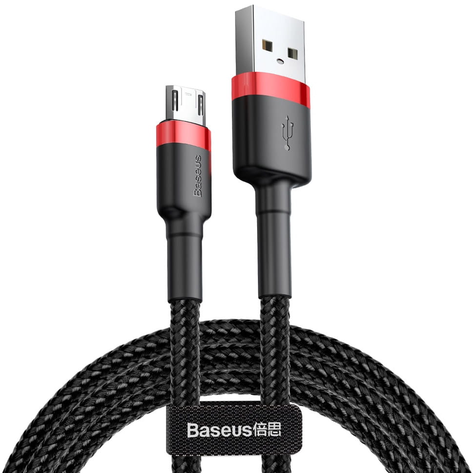 Kabel Baseus Cafule 2.4A USB-A für microUSB 1m, Schwarz-Rot