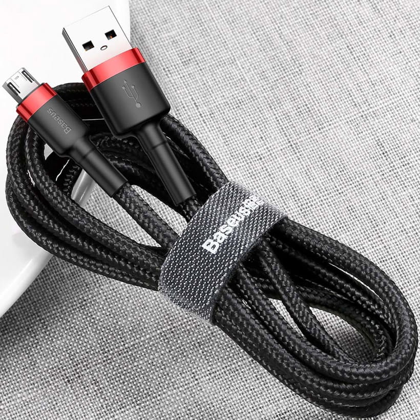 Kabel Baseus Cafule 2.4A USB-A für microUSB 1m, Schwarz-Rot