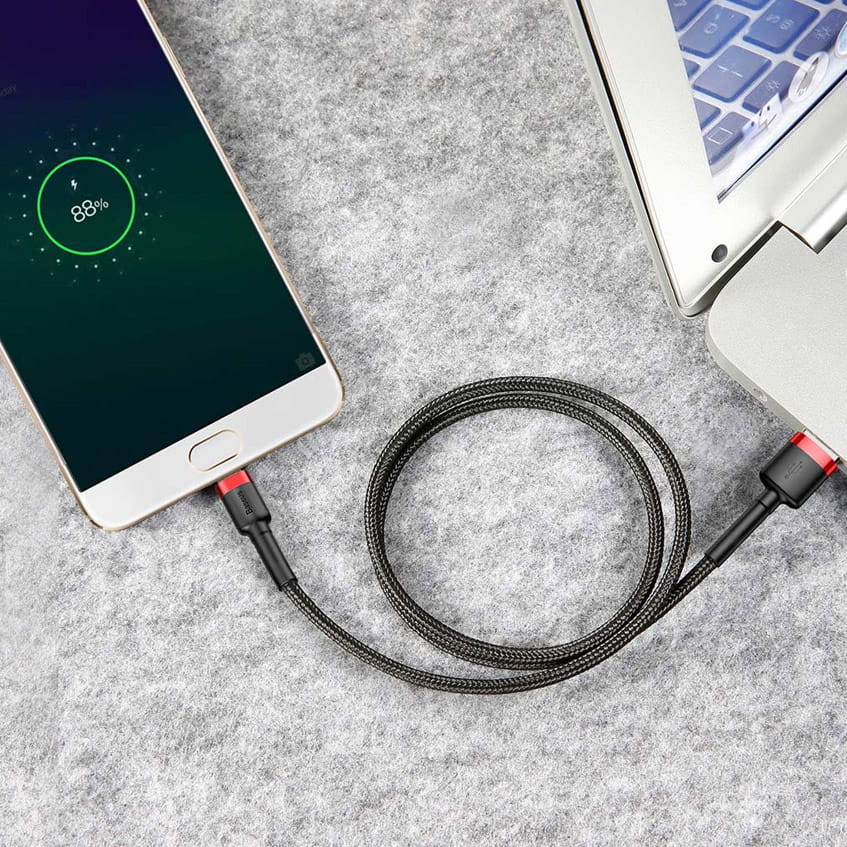 Kabel Baseus Cafule 2.4A USB-A für microUSB 1m, Schwarz-Rot